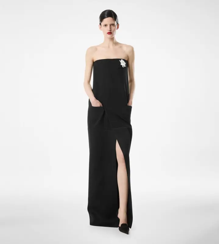 SHARP WOOL STRAPLESS EVENING DRESS BLACK online